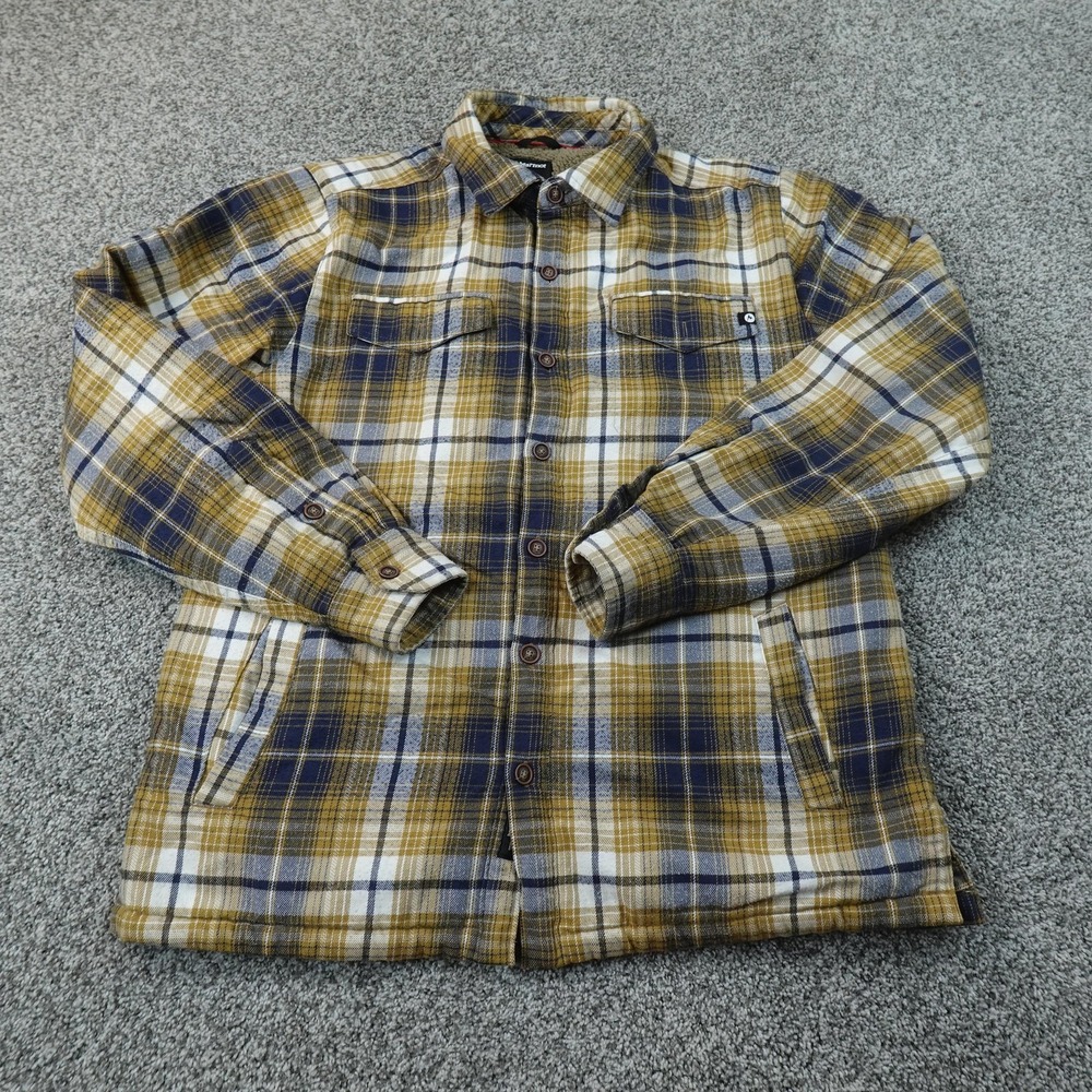 Marmot Jacket Mens M Yellow Blue Plaid Sherpa Lined Flannel Shacket Coat Outdoor